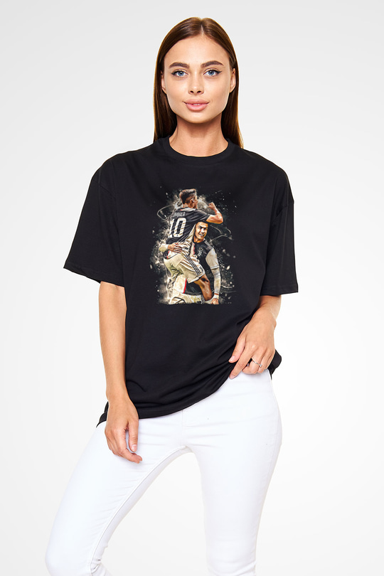 Paulo Dybala Baskılı Unisex Siyah Oversize Tişört - Tshirt