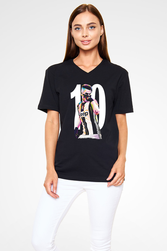 Paulo Dybala Baskılı Unisex Siyah V Yaka Tişört - Tshirt