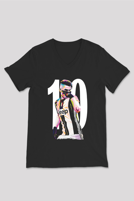 Paulo Dybala Baskılı Unisex Siyah V Yaka Tişört - Tshirt