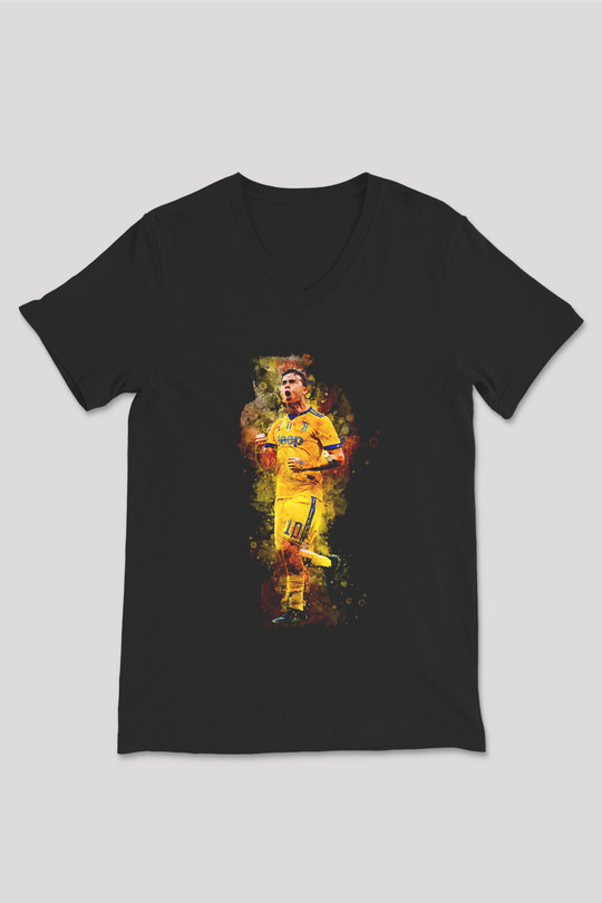 Paulo Dybala Baskılı Unisex Siyah V Yaka Tişört - Tshirt