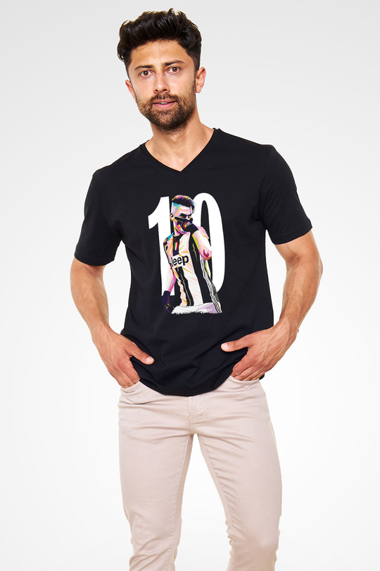 Paulo Dybala Baskılı Unisex Siyah V Yaka Tişört - Tshirt