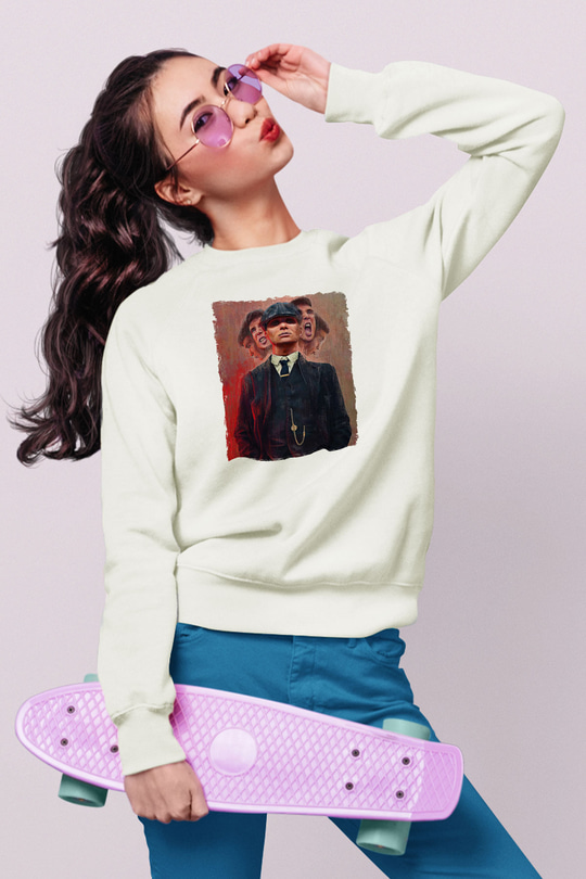 Peaky Blinders Baskılı Beyaz Unisex Sweatshirt