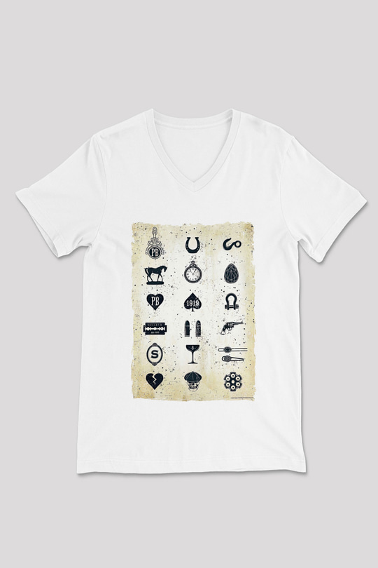Peaky Blinders Baskılı Beyaz Unisex V Yaka Tişört - Tshirt