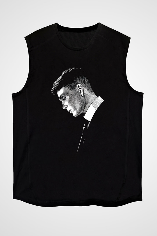 Peaky Blinders Baskılı Unisex Siyah Kolsuz Tişört - Tshirt