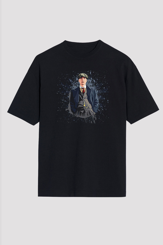 Peaky Blinders Baskılı Unisex Siyah Oversize Tişört - Tshirt