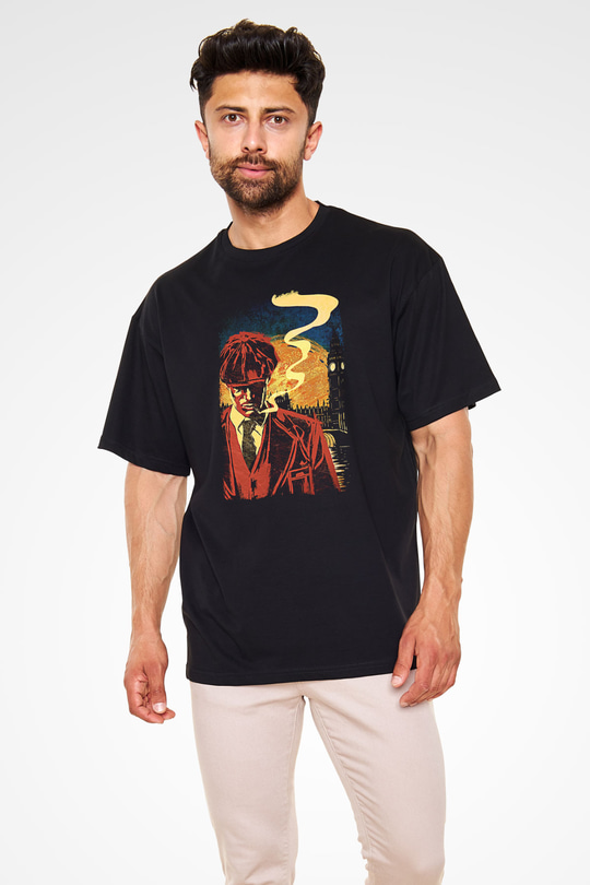 Peaky Blinders Baskılı Unisex Siyah Oversize Tişört - Tshirt