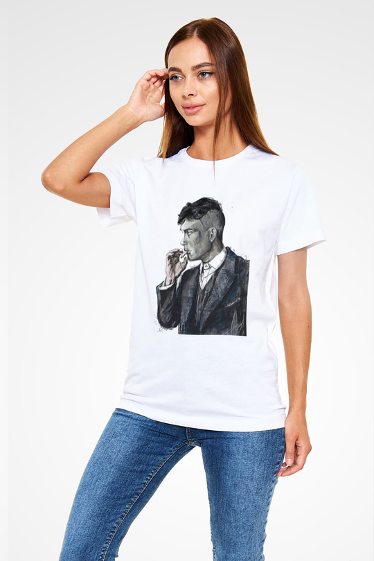 Peaky Blinders Unisex Baskılı Beyaz Tişört - Tshirt