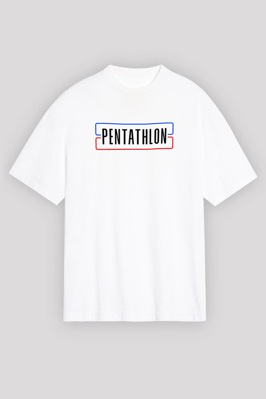 Pentathlon Baskılı Unisex Beyaz Oversize Tişört - Tshirt