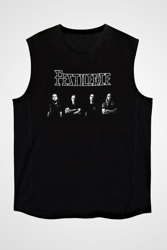 Pestilence Baskılı Unisex Siyah Kolsuz Tişört - Tshirt