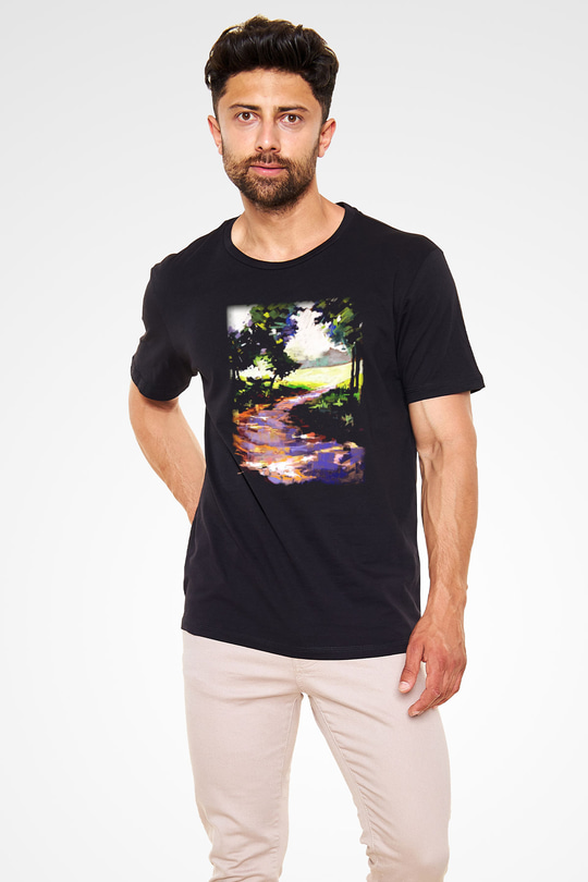 Peyzaj Siyah Unisex Tişört T-Shirt - TişörtFabrikası