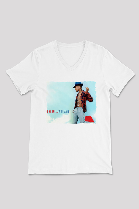 Pharrel Williams Beyaz Unisex V Yaka Tişört