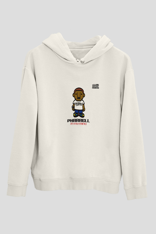 Pharrell Williams Baskılı Unisex Beyaz Kapüşonlu Sweatshirt