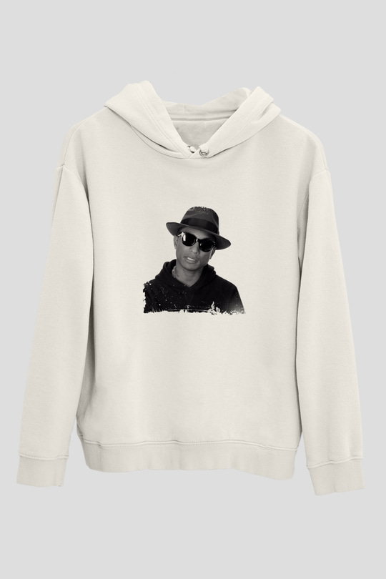Pharrell Williams Baskılı Unisex Beyaz Kapüşonlu Sweatshirt