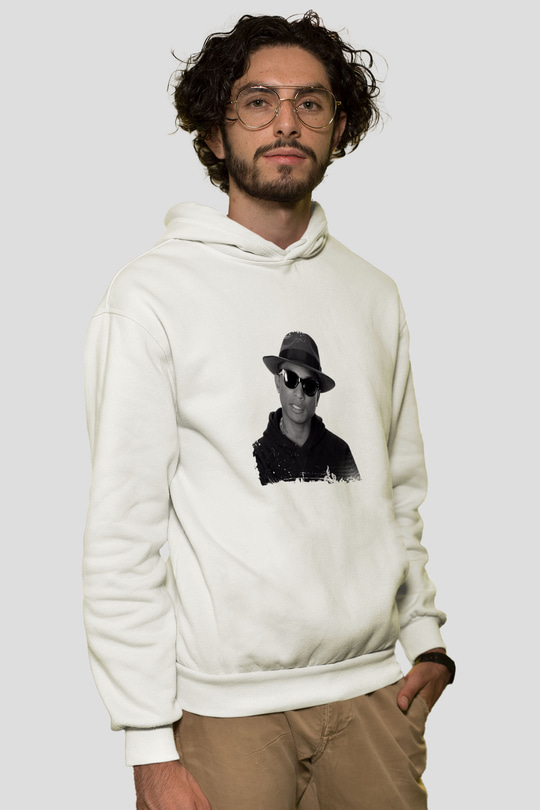 Pharrell Williams Baskılı Unisex Beyaz Kapüşonlu Sweatshirt