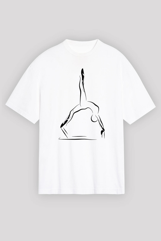 Pilates Baskılı Unisex Beyaz Oversize Tişört - Tshirt