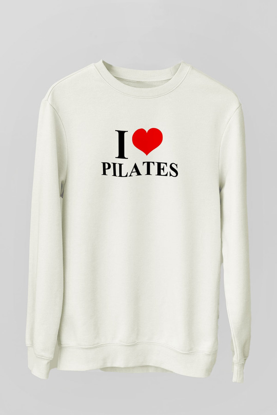 Pilates Baskılı Unisex Ekru Sweatshirt