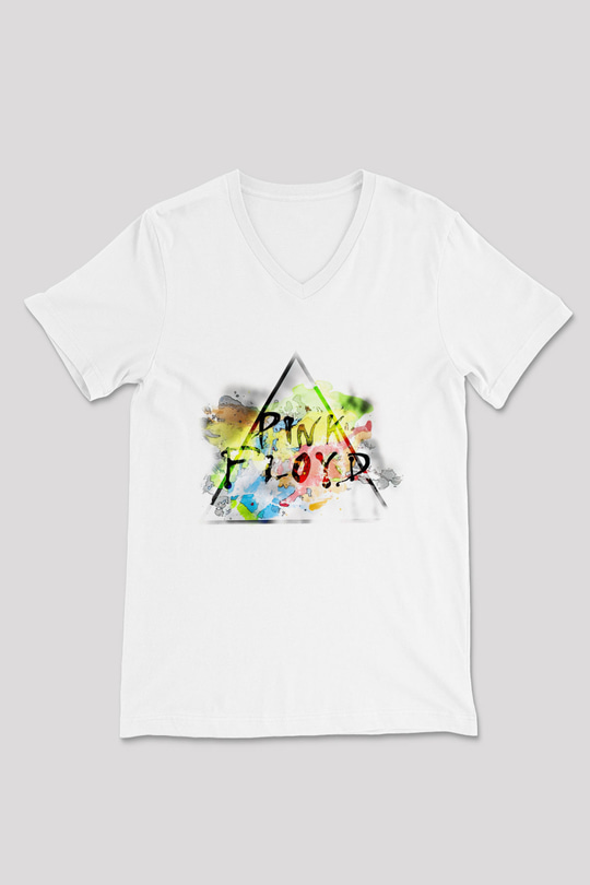 Pink Floyd Beyaz Unisex V Yaka Tişört T-Shirt