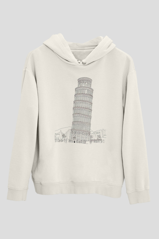 Pisa Kulesi Beyaz Unisex Hoodie