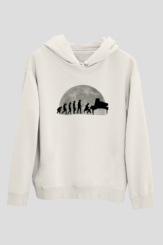 Piyanist Beyaz Unisex Kapüşonlu Sweatshirt