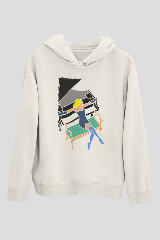 Piyanist Beyaz Unisex Kapüşonlu Sweatshirt