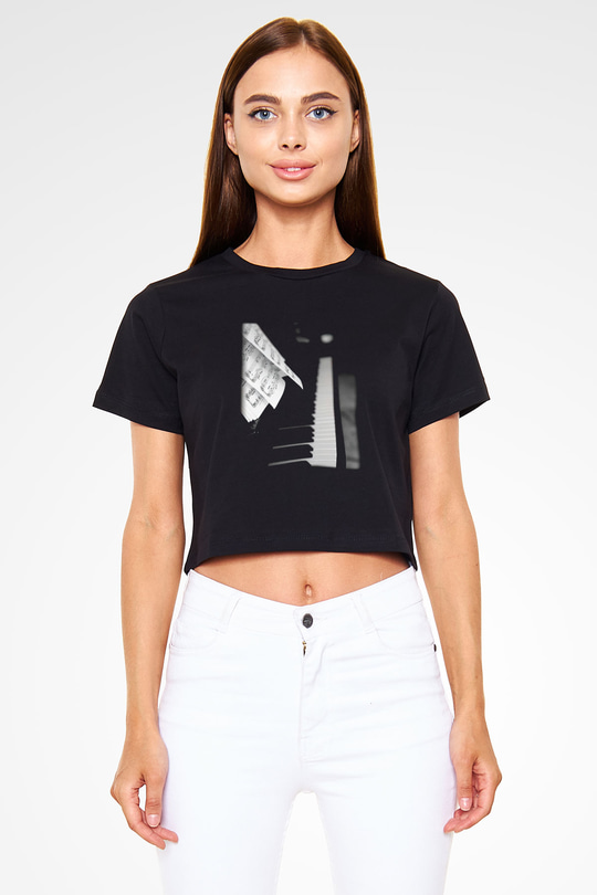 Piyanist Siyah Crop Top Tişört