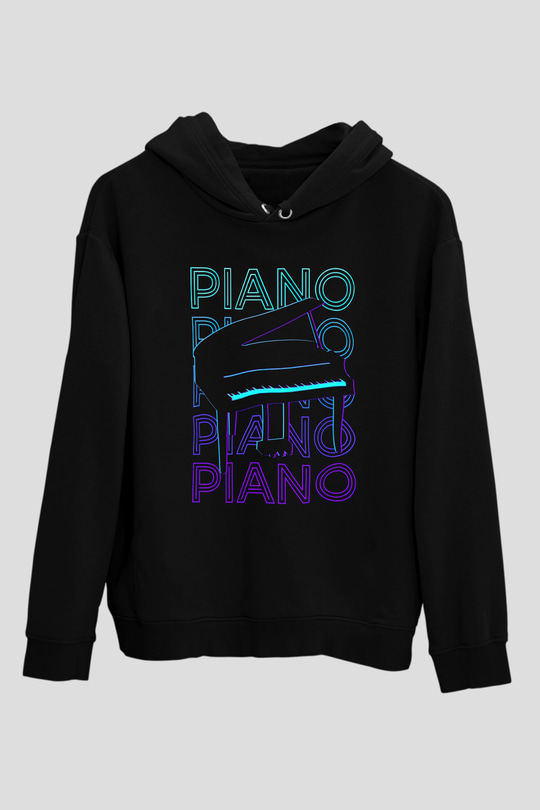 Piyanist Siyah Unisex Kapüşonlu Sweatshirt