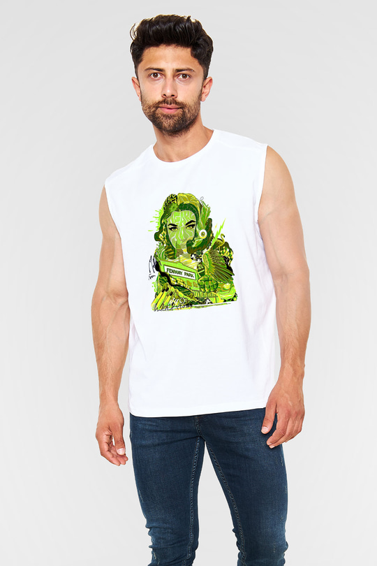 Pj Harvey Baskılı Beyaz Unisex Kolsuz Tişört - Tshirt