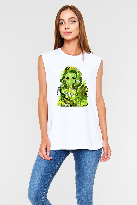 Pj Harvey Baskılı Beyaz Unisex Kolsuz Tişört - Tshirt