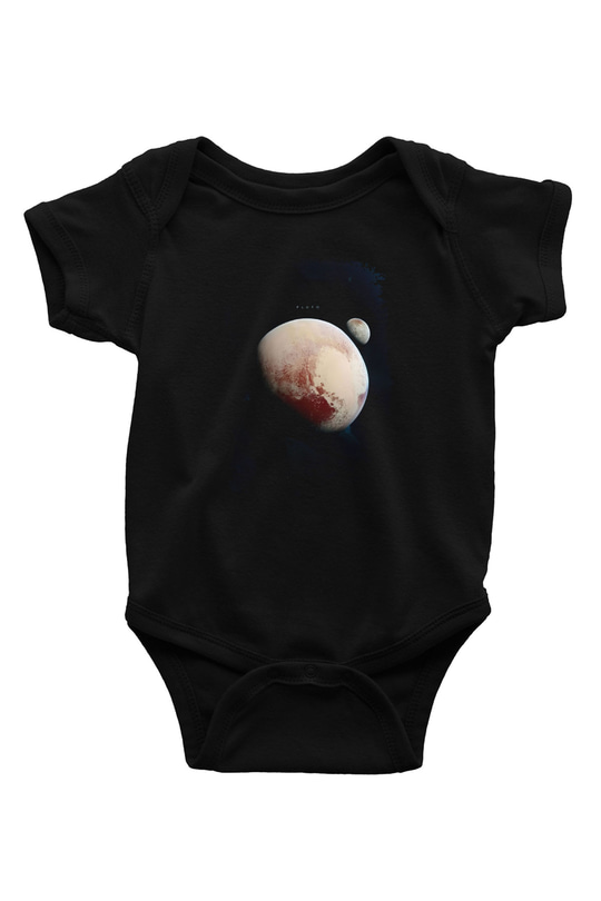 Plüton Fotoğraf Baskılı Unisex  Siyah Bebek Body - Zıbın