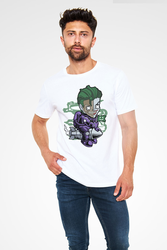 Poker Roket Rider Baskılı Unisex Beyaz Tişört