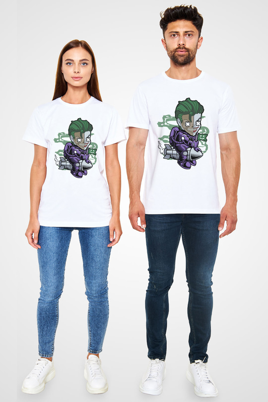 Poker Roket Rider Baskılı Unisex Beyaz Tişört