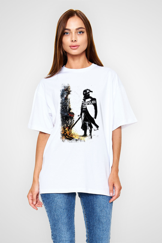Polis Beyaz Oversize Tişört Oversize T-shirt - TişörtFabrikası