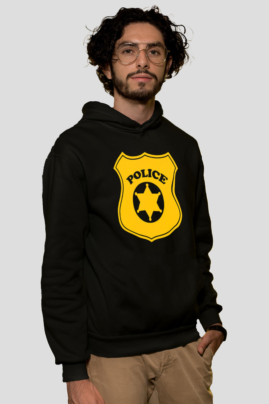 Polis Siyah Unisex Kapşonlu Sweatshirt