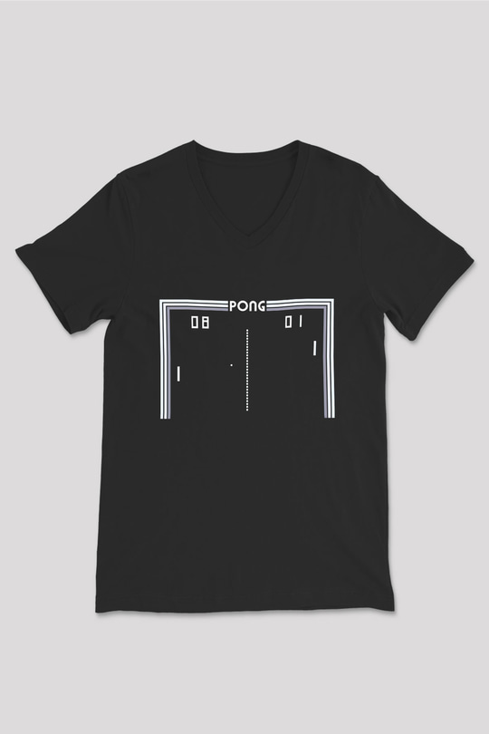 Pong Siyah Unisex  V Yaka Tişört