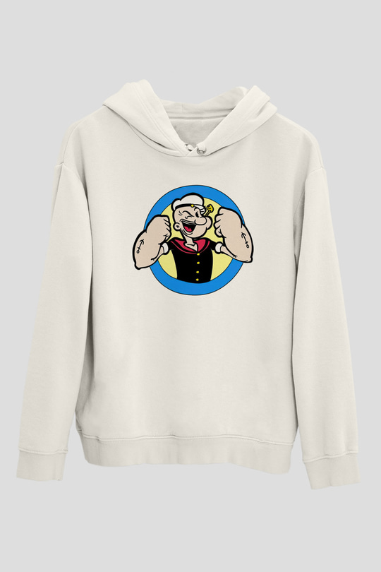 Popeye Beyaz Unisex Kapşonlu Sweatshirt