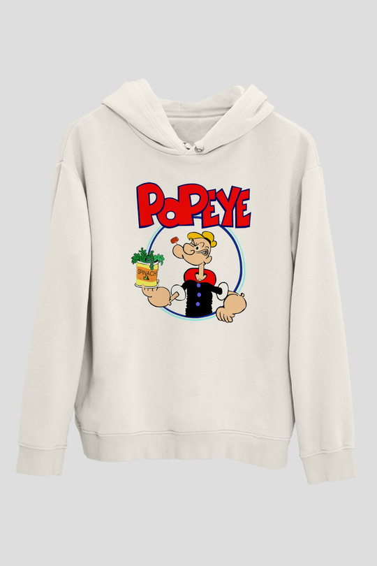 Popeye Beyaz Unisex Kapşonlu Sweatshirt