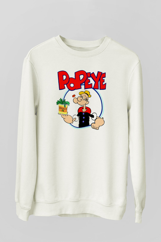 Popeye Beyaz Unisex Sweatshirt