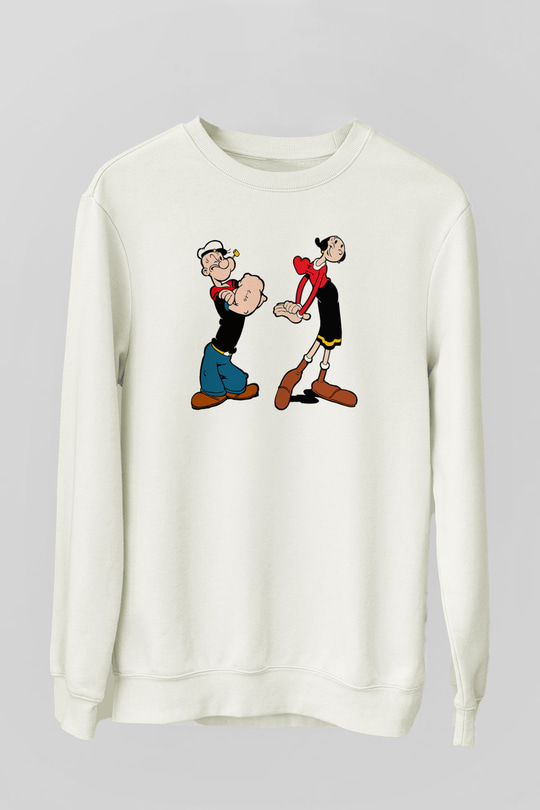 Popeye Beyaz Unisex Sweatshirt