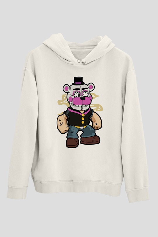 Popeye Freddy Baskılı Unisex Beyaz Hoodie