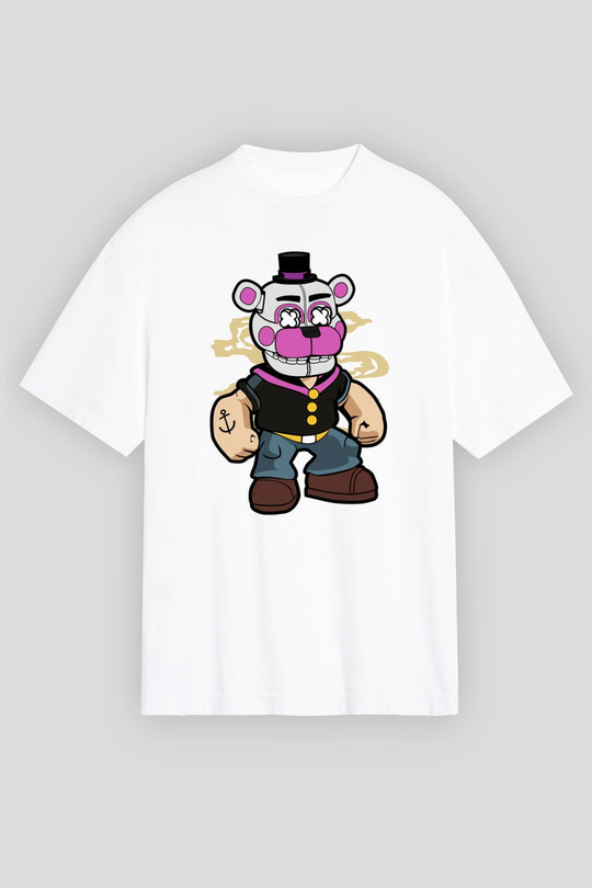Popeye Freddy Baskılı Unisex Beyaz Oversize Tişört