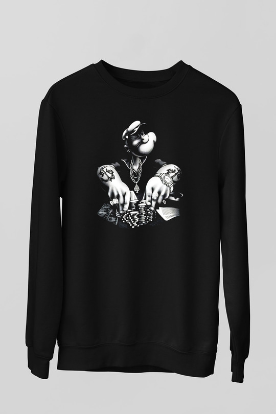 Popeye Siyah Unisex Sweatshirt