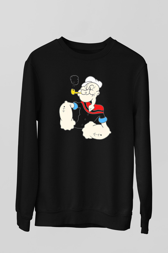 Popeye Siyah Unisex Sweatshirt
