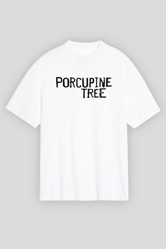 Porcupine Tree Baskılı Beyaz Unisex Oversize Tişört - Tshirt