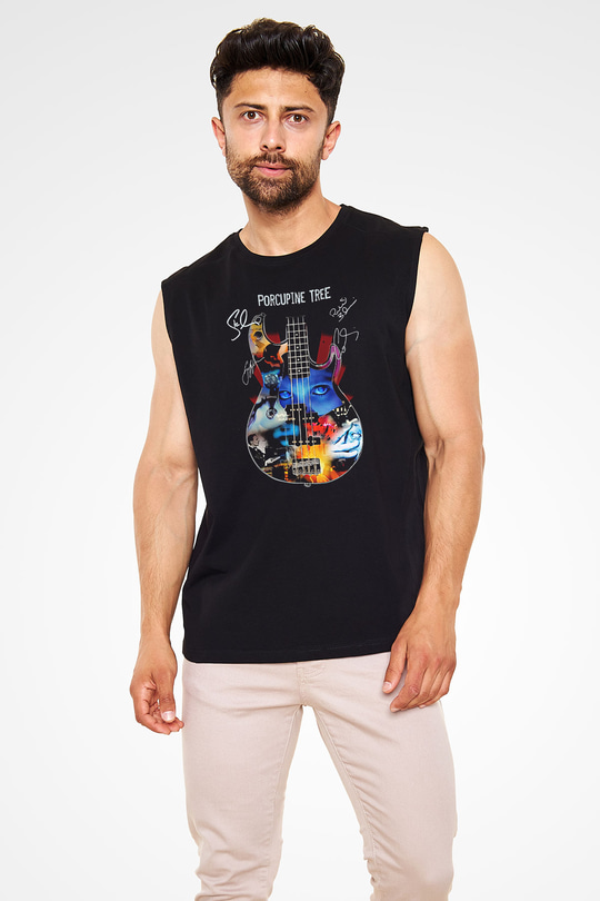 Porcupine Tree Baskılı Unisex Siyah Kolsuz Tişört - Tshirt
