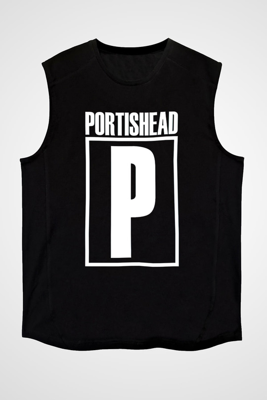 Portishead Baskılı Unisex Siyah Kolsuz Tişört - Tshirt