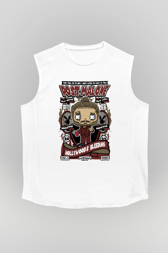Post Malone Baskılı Unisex Beyaz Kolsuz Tişört