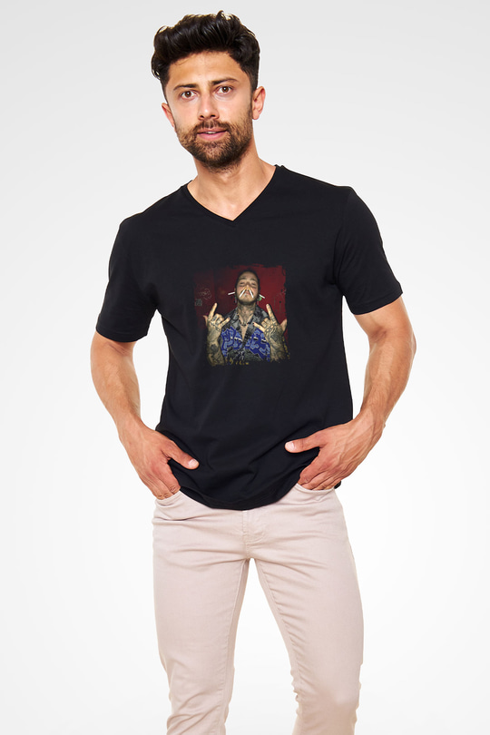 Post Malone Baskılı Unisex Siyah V Yaka Tişört