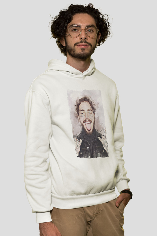 Post Malone Beyaz Unisex Kapüşonlu Sweatshirt