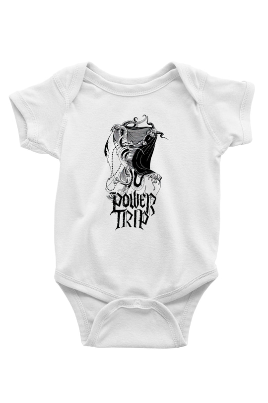 Power Trip Baskılı Beyaz Unisex Bebek Body - Zıbın