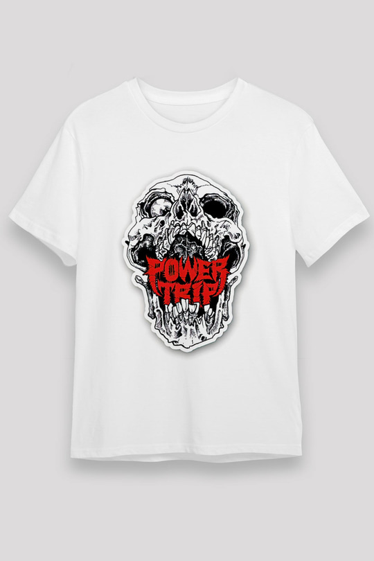Power Trip Baskılı Unisex Beyaz Tişört - Tshirt